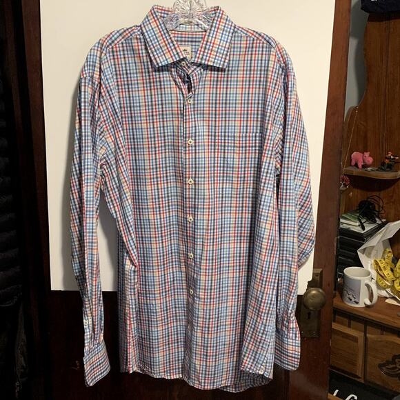 Men's PETER MILLAR Size L Plaid Button Down Shirt Checked Colorful 100% Cotton - Picture 1 of 11